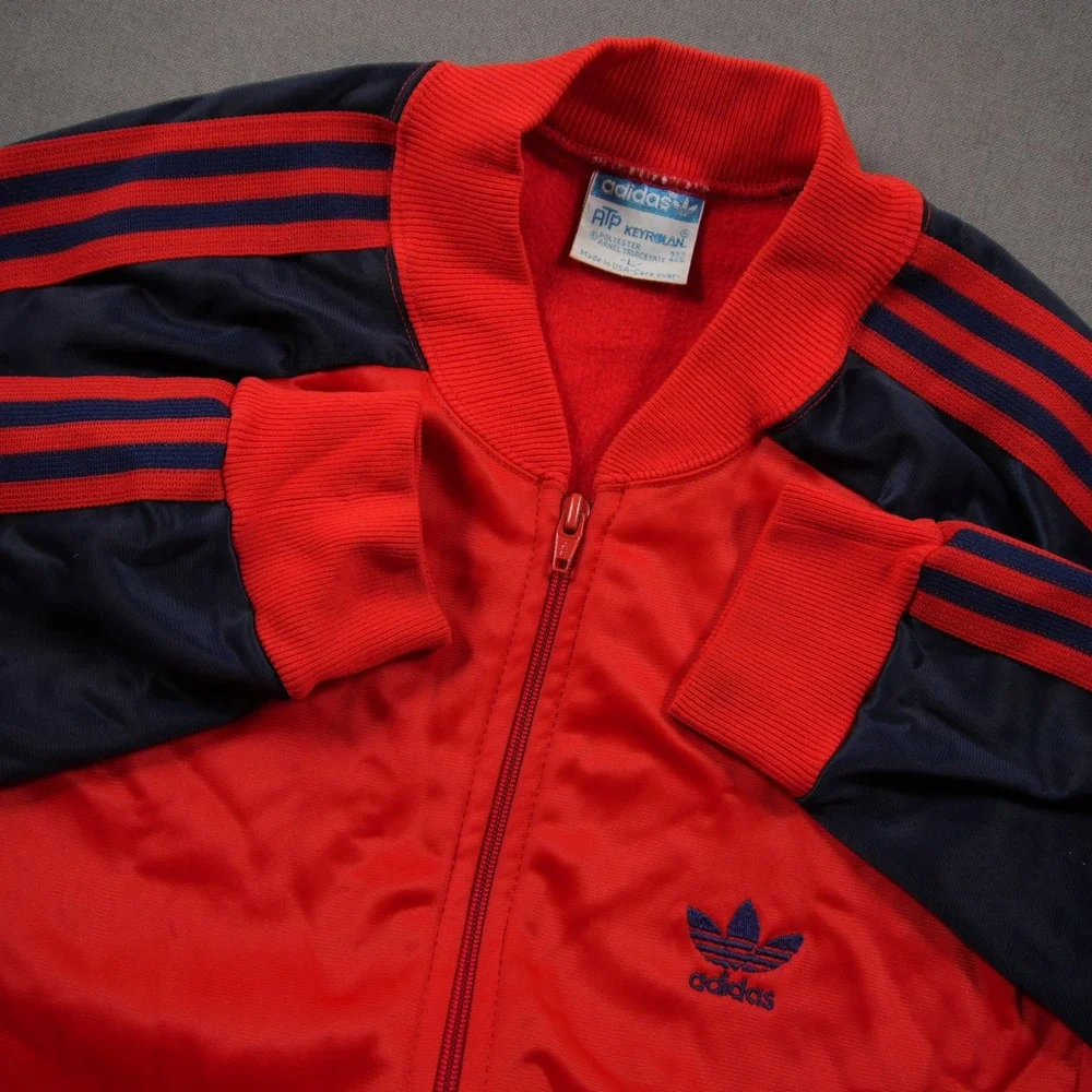Vintage 70s Adidas ATP Keyrolan Three Stripe Raglan Men Track Jacket L Red Blue